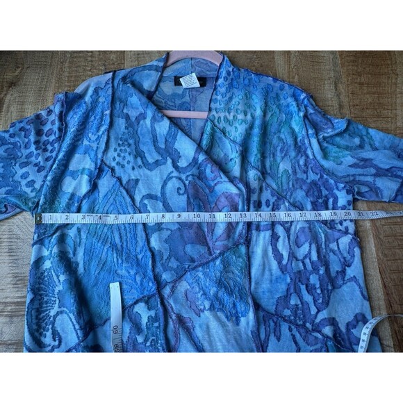 Creation Women's Blue Purple Floral 3/4 Sleeve Open Knit Cardigan Petite Large - Picture 8 of 10